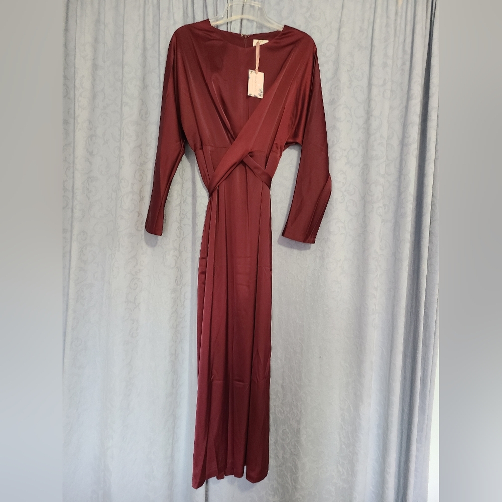 Dainty Jewells Size Large Eegant Burgundy Long Sleeve Dress